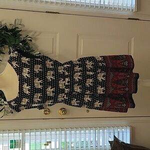 Pink Owl black white elephant  dress red black contrast hem sleeveless LG…EUC